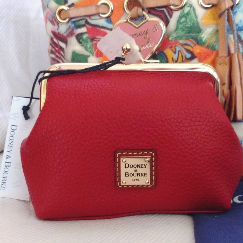 Dooney & Bourke Tomato Red Leather Double Bundle w/Lg Slouch Hobo & Kiss Wallet - Picture 2 of 16